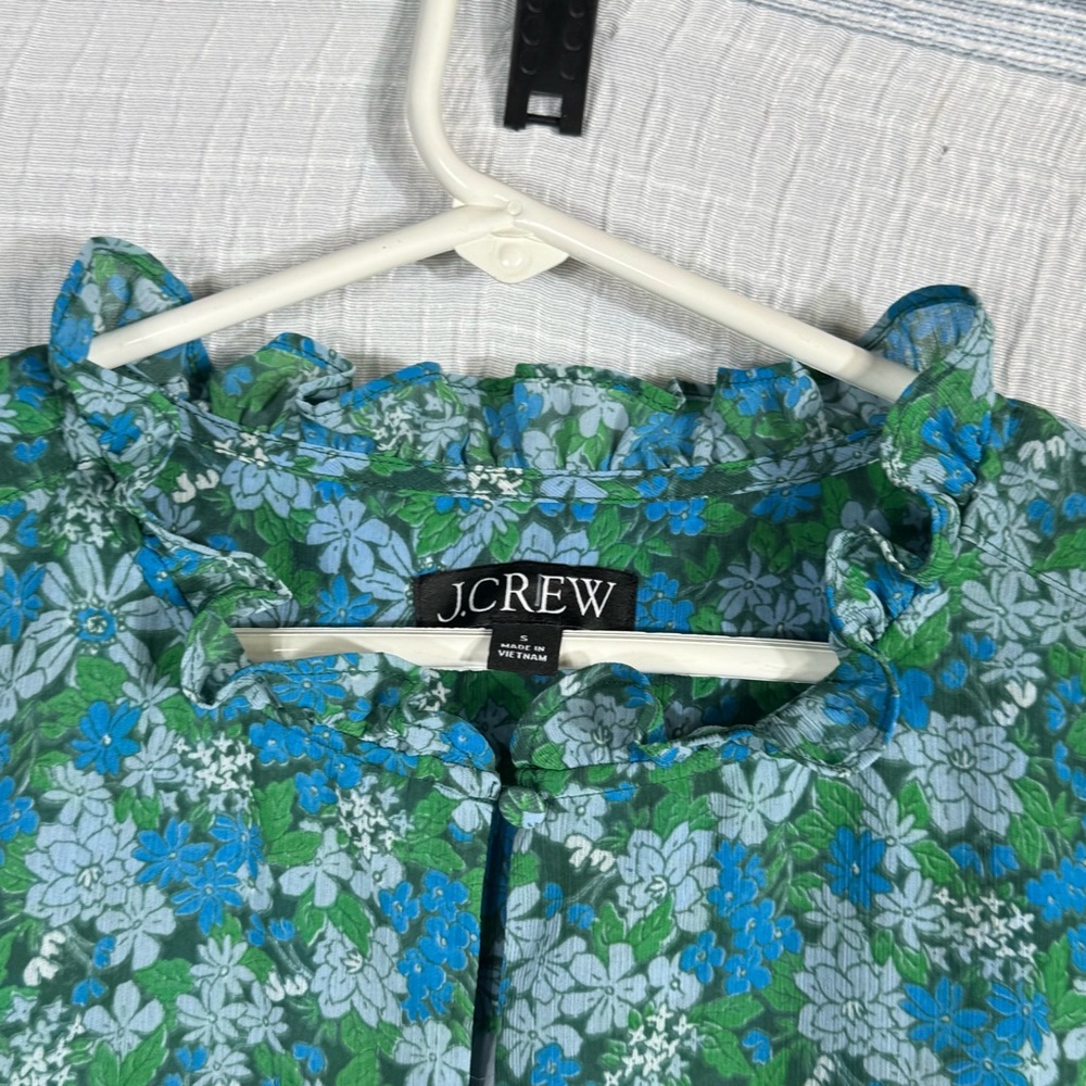 J. Crew Blue Green Floral Puff-Sleeve Blouse - Picture 10 of 10